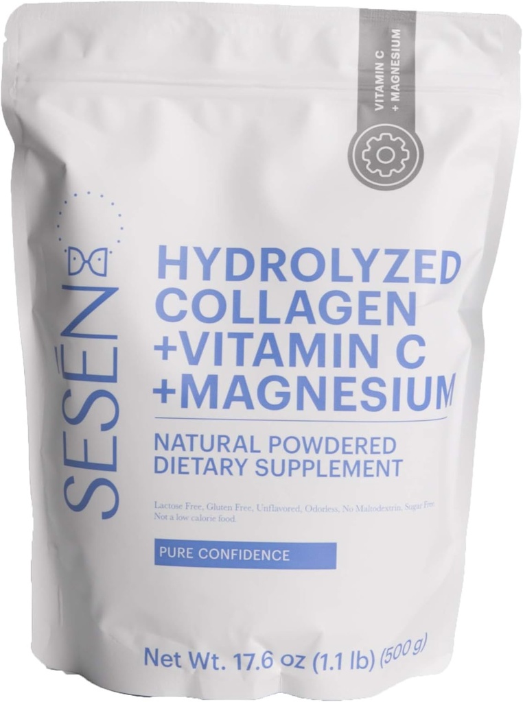 SESEN hydrolyzed Collagen + ויטמין C + Magnesium (כחול) אבקת 17.6 oz