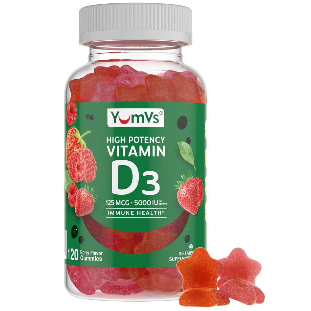 ויטמין D3 Gummies 5000 IU 125mcg D3 Gummies - תמיכה ב- Immune Support, Strong Bone Health - Non-GMO, Gluten-Free, Milk-Free, ויטמין Dחניכיים ( Count)