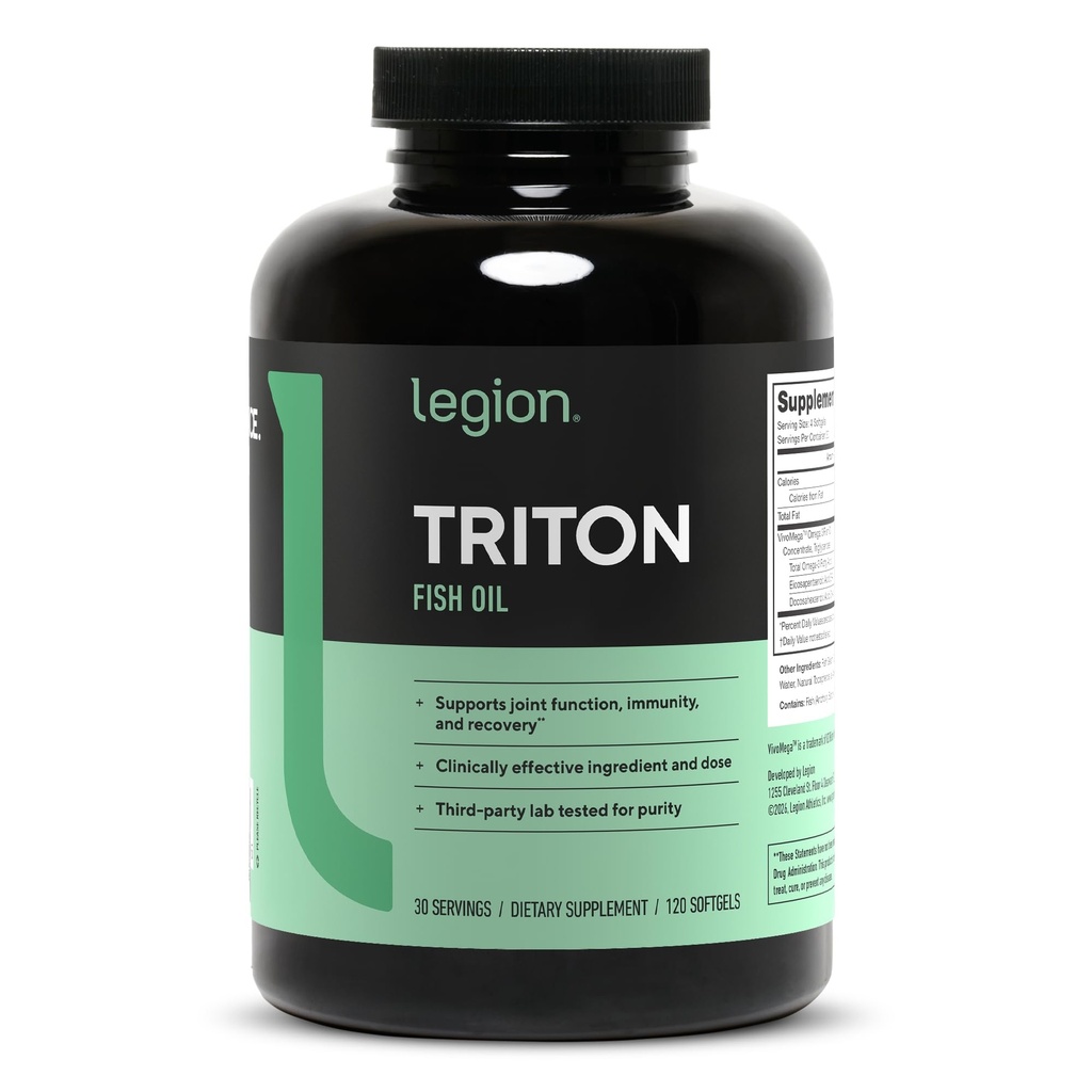 LEGION Triton Fish כמוסות שמן - אומגה 3 כוח משולשת שומן חיוני Acids עם ויטמין E & לימון שמן עבור Absorption מקסימלית, Freshness & Purity - 2400 מ"ג EPA & DHA Per משרת, 30 Svgs