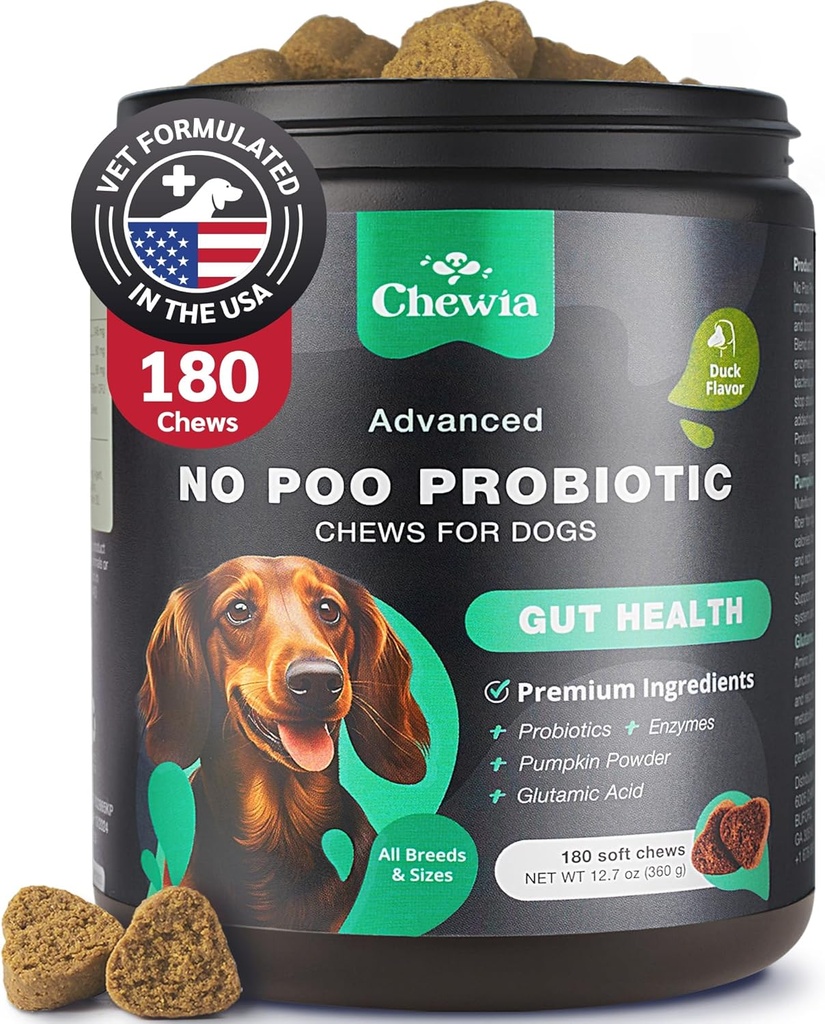 Coprophagia Deterrent - No Poo Chews for Dogs - כלב פרוביוטיקה לבריאות העיכול עם Enzymes - Canine Stool Eating Deterrent - Digestive, Dental, Gut & Immune Health Treats - No Poop Eating