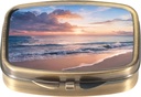 Dinippy Pill Pill Box with Mirror Retro Pocket 2 השוואתי תרופות מקרה ויטמין גלולות מארגנת עבור Pocket Purse וTravel (Retro- Beach Sunset)