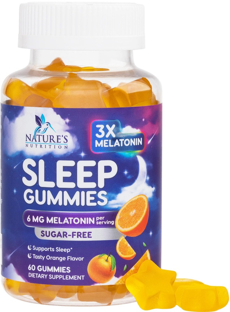 Melatonin Sleep Gummies Sugar Free - 6 מ"ג Melatonin Sleep Gummies למבוגרים, תוספת שומן שינה תוספת תוספת, תוסף תמיכה בשינה Occasional, 6mg Gomitas paraamir - הרוזן 60