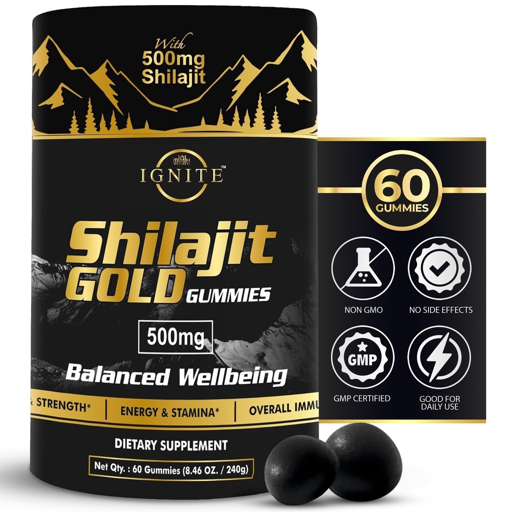 Pure ההימלאיה Shilajit Gummies - 75%+ Fulvic Acid, High Potency Gold כיתה - בלגן לאנרגיה, Vitality & Immune Support, Travel - Friendly, תמרינד פלמור - 60 חניכיים
