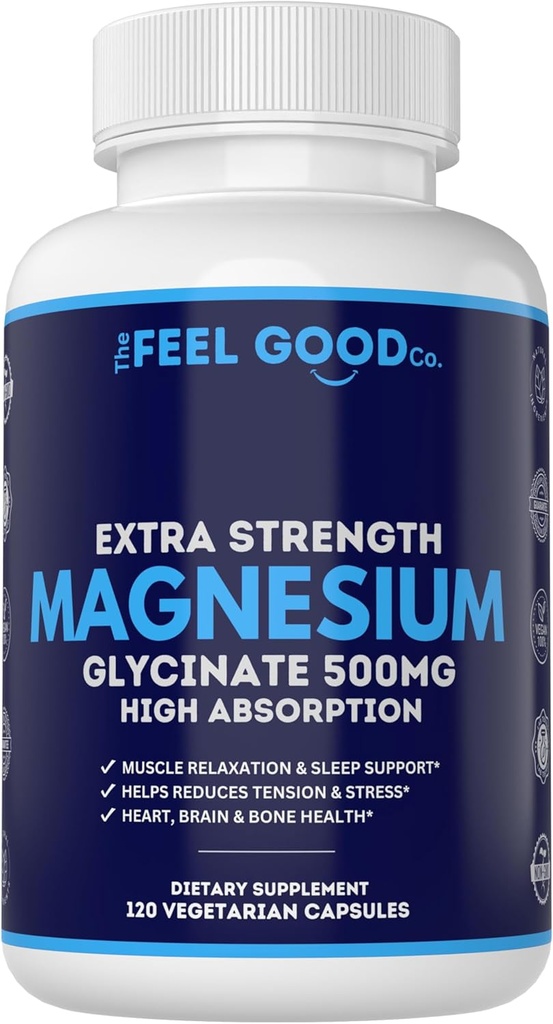 Magnesium Glycinate 500 מ"ג טהור שינה, 120 קפסולות, High Absorption - non-GMO, Gluten Free, טבעוני, אורגני - תוספת לשינה, בריאות הלב, עצמות, שרירים - Massive 4 חודשים אספקת 4 חודשים אספקה.