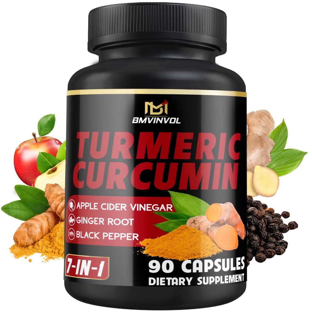 תוסף Turmeric Curcumin - 95% Curcuminoids עם ג'ינג'ר, Apple Cider Vinegar, Black Pepper - 90 Count - 3 חודשים אספקה