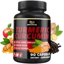 תוסף Turmeric Curcumin - 95% Curcuminoids עם ג'ינג'ר, Apple Cider Vinegar, Black Pepper - 90 Count - 3 חודשים אספקה