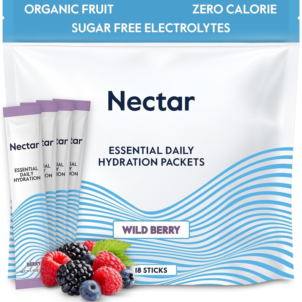 Nectar hydrotion Packets - Electrolytes אבקת Packets - No Sugar or Calories - אורגני פירות נוזלי 4 hydrote Packets for Dehydration Relief and Rapid Rehydration (Berry 18 Pack)