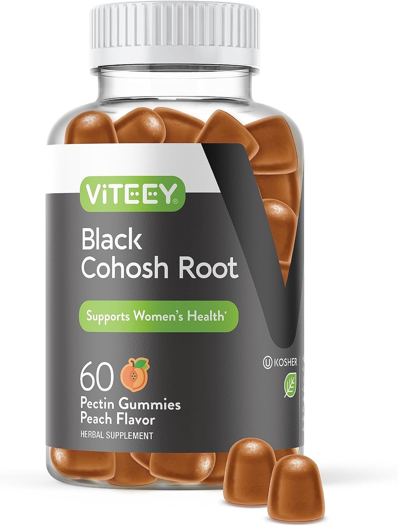 Viteey Black Cohosh Root Gummies - Menopause הקלה עבור Hot Flashes ו- Night Sweats - טבעוני, Gluten Free, non-GMO - 60 Count