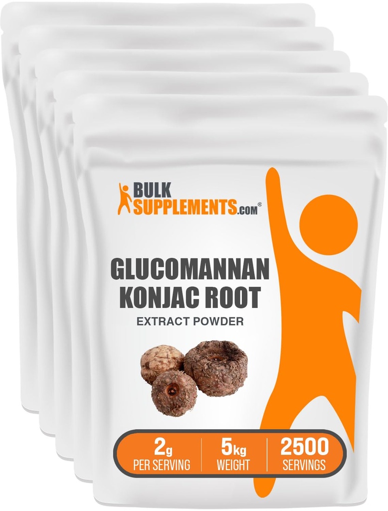 BulkSupplements.com Glucomannan אבקה של קונג'אק Root Extractis, Glucomannan תוספים - Gluten Free, 2g לשרת, 1kg (Pack of 5) (11 lbs)