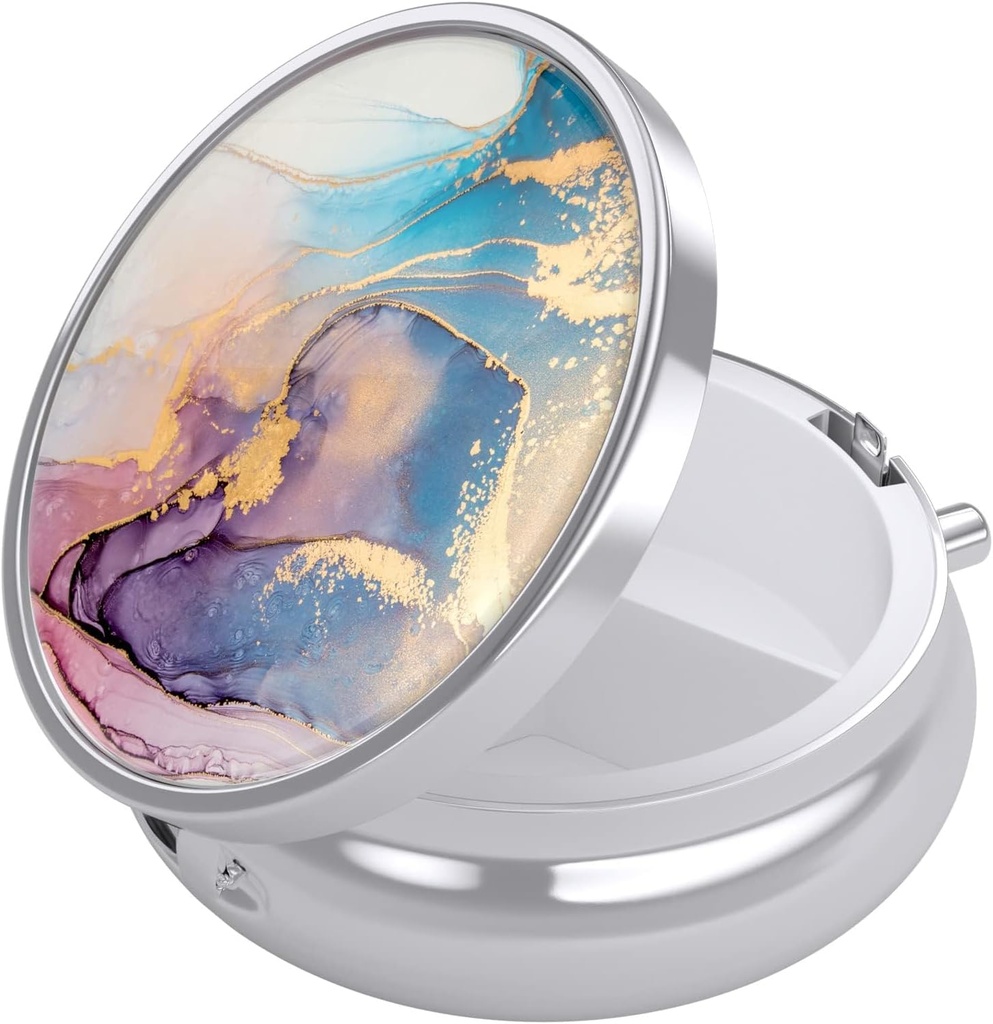 Nipichsha Pill Box, Small Pill Case for Purse & Pocket, Cool Travel Medicineer, Portable Medicine Container Holder to Hold ויטמינים, תרופות, שמן דגים ותוספים, Ink Pink Marble
