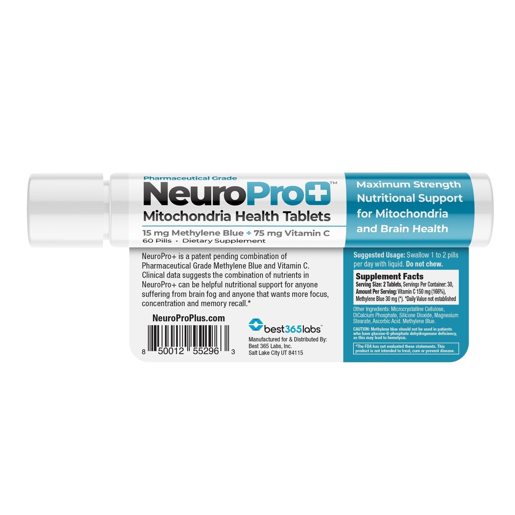 NeuroPro+ - Methylenelene Blue ו- C Complex - Power Mitochondria Support Tablets - Fast Acting Mental Clarity Support - 60 טבליות