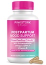 Pink Stork Postpartum Mood Support - איזון הורמונלי לאחר הלידה לנשים - תמיכה ידידותית - מתח וקוגניציה, New Mom Essentials - Ashwagandha, Chamomile, & ויטמין D, 60 קפסולות