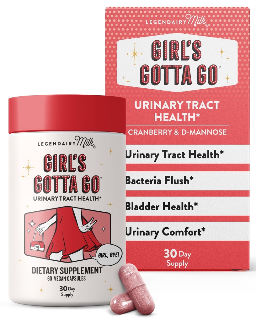 The Legendairy Milk Girl's Gotta GoTM - UTI Support Supplement - Urinary Tract Health for Women - UTI Relief for Women with Sugar-Free Cranberry and D-Mannose, 30 משרתים