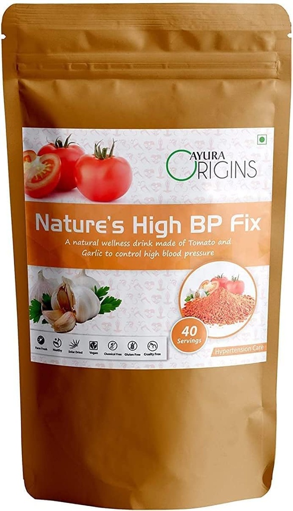 BeTT AYURA Origins Nature's High BP Fix,Herbal תוסף כדי לעזור ללחץ דם נמוך יותר, Hypertension הקלה, תמיכה בריאות הלב, מיוצר עם אבקת טומטום טהורה ו Garlic, 200 גרמים