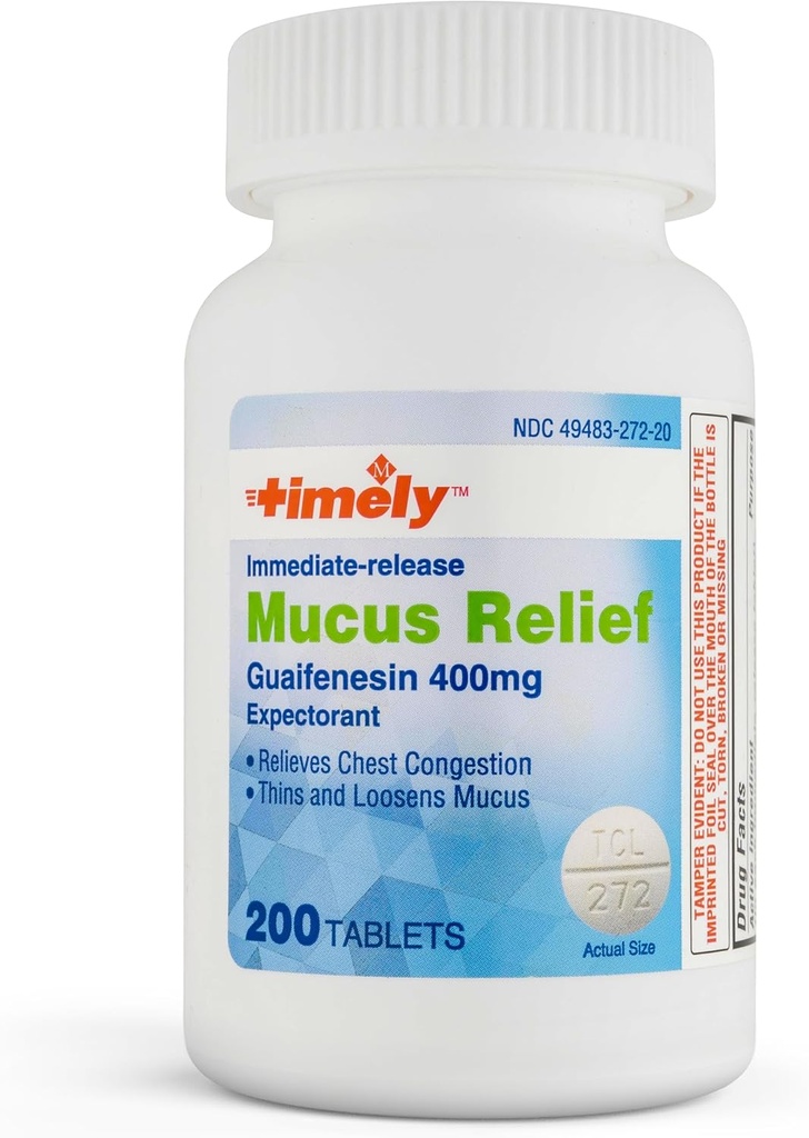 זמן-CAP LABS, INC. Time Mucus Relief Guaifenesin 400mg 200 טבליות - מיידי לשחרר Mucus Phlegm הקלה - מצפה עבור Mucus Removal, צ'סט הקהילה, שפעת, קרמים, אלרגיות