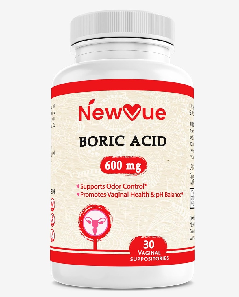 Boric Acid Vaginal Suppositories - 100% טהור מיוצר בארה"ב - תמיכה בבריאות הפרט (30 הרוזן)