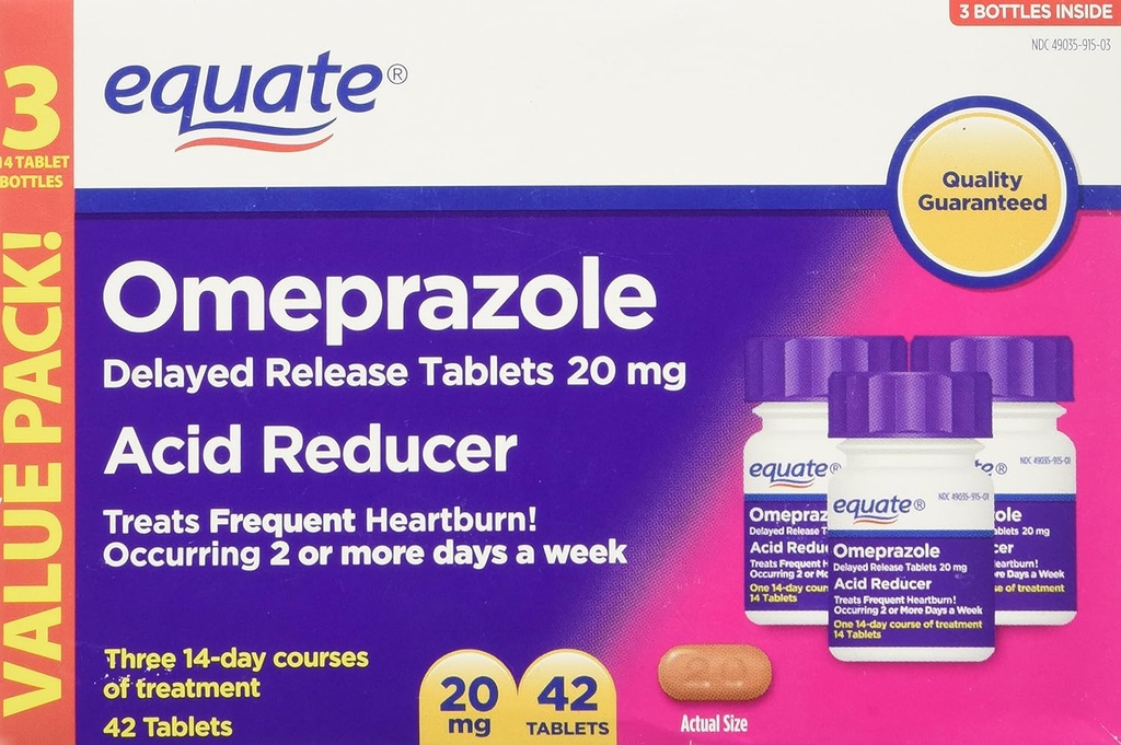 Equate Omeprazole 20 מיליגרם, Acid מופחתr, נדחה שוחרר, 42 טבליות