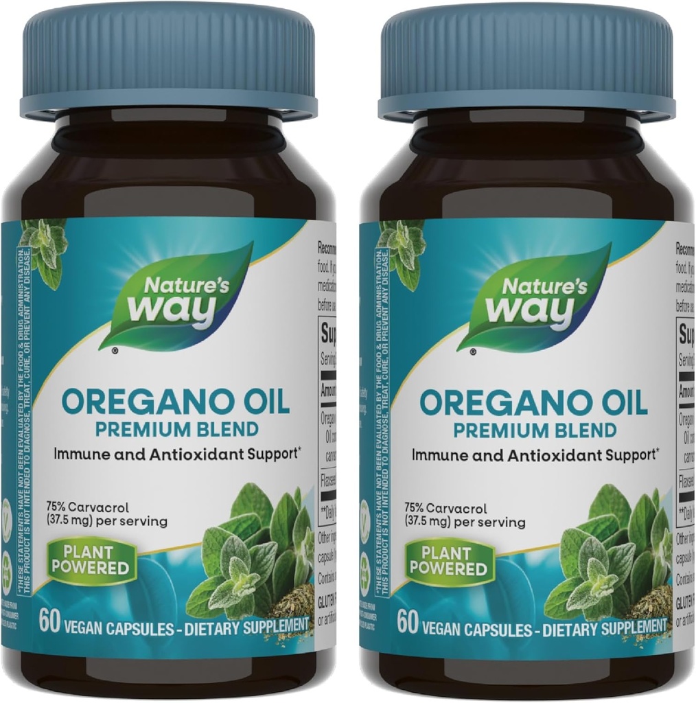 Nature's Way Oregano Oil - Immune Support Supplement * - 75-85% Carvacrol - Gluten Free - 60 קפסולות טבעוניות (2 Pack)