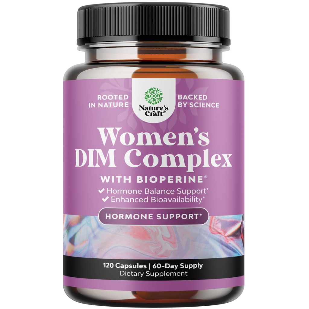 Natures Craftent DIM תוספת לנשים - איזון הורמונלי לנשים עם DIM ו Black Pepper Menopause תמיכה ו- PMS הקלה - תוספת תוספת של תוספת של 300 מ"ג לשרת