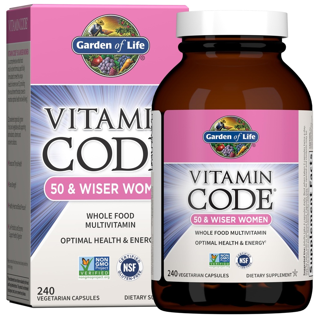 הגן של קוד ויטמין החיים Multivitamin לנשים 50 & Over, 240 קפסולות, לנשים 50 פלוס עם ויטמין B, ויטמין A, C, D3, E & K, CoQ10, Probiotics & Enzymes