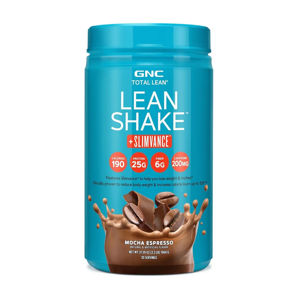 GNC Total Lean, Lean Shake + Slimvance, אבקת חלבון ירידה במשקל עם 200 מ"ג של קפאין, Mocha Espresso, 20 משרתים