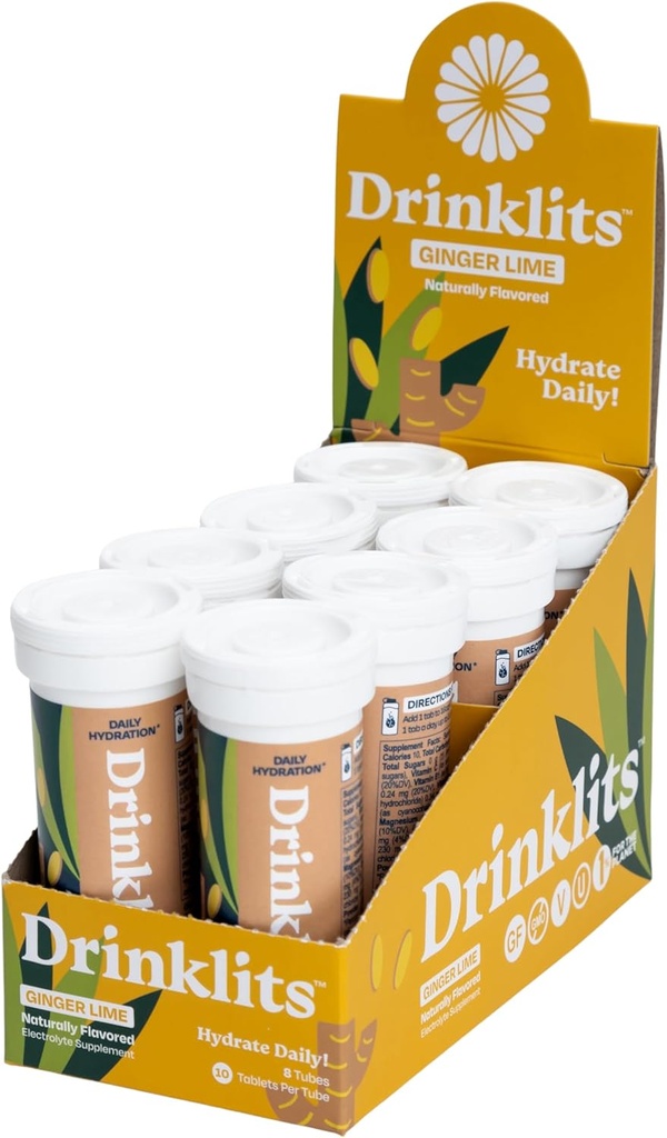 שתייתות ג'ינג'ר Lime Electrolyte Sports Drink Fizzy hydrotion Tablets (8) Tube Bundle | Natural Flavors - 0g Sugar - Daily Use