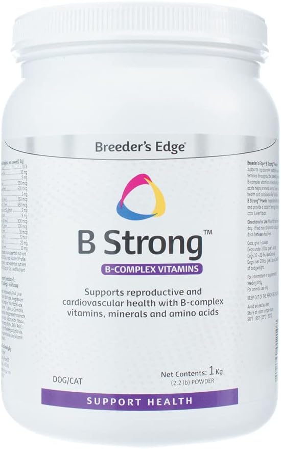 אבקה חזקה של Breeder, תוסף ויטמין B-Complex לכלבים וחתולים, תומכת בבריאות פוריות, מקדם מחזורי חום נורמליים, ומסייעת לשמור על אנרגיה, 1 ק"ג