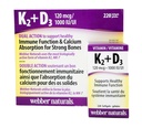 Webber Naturals K2 + D3 120 mcg / 1000 IU, תומך בתפקוד Immune בריא - 220 רכות