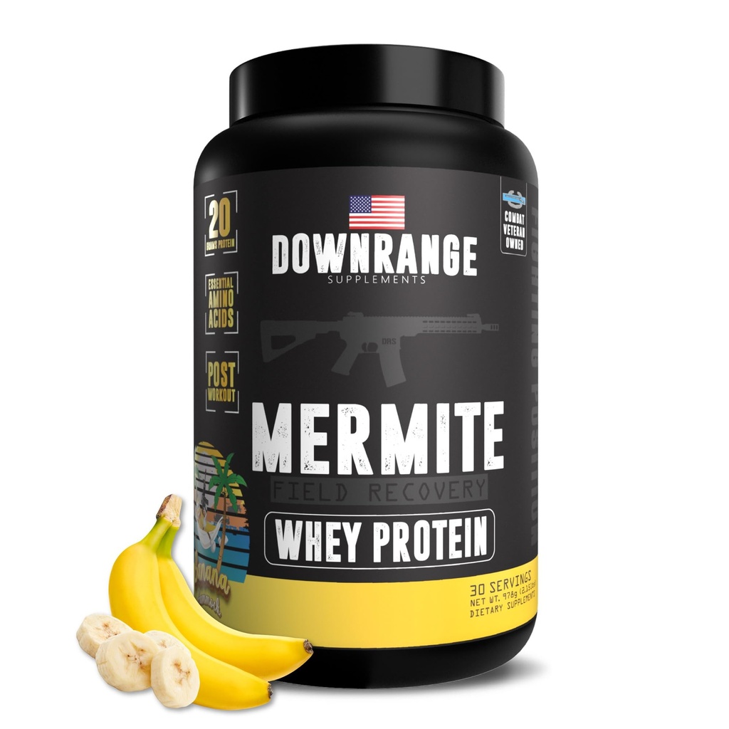 DownRange Mermite Whey חלבון אבקת, Post Workout שריר התאוששות ותמיכה אנרגיה, לשתות לערבב תוספת עם 20g חלבון Whey, 9g Amino Acid, 30 משרתים (Banana)