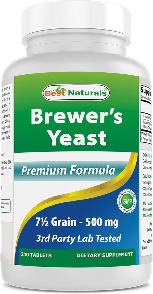 Best Naturals, Brewers Yeast, 7-1/2 Grains עם ויטמין B1, ויטמין B2, 1000 מ"ג 240 טבליות (240 Count (Pack of 1)