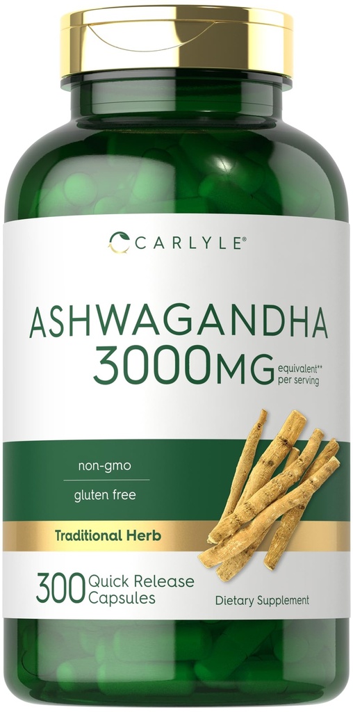 Carlyle Ashwagandha תוסף לנשים וגברים | 3,000 מ"ג | 300 קפסולות | Herb Root Extract with Black Pepper