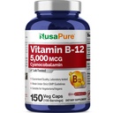 NusaPure ויטמין B12-5000 MCG 150 קפסולות Veggie (Non-GMO, טבעוני) - Max Power ויטמין B12