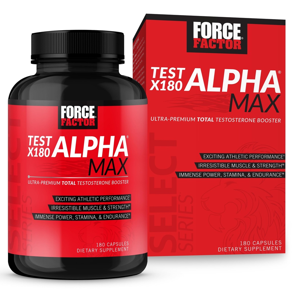 מבחן FACTOR X180 Alpha Max Total טסטוסטרון ו Nitric Oxide Booster עבור גברים עם Fenugreek Seed ו Tribulus כדי להגדיל את זרימת הדם ולשפר את ביצועי האתלטיקה הגברית, 180 קפסולות