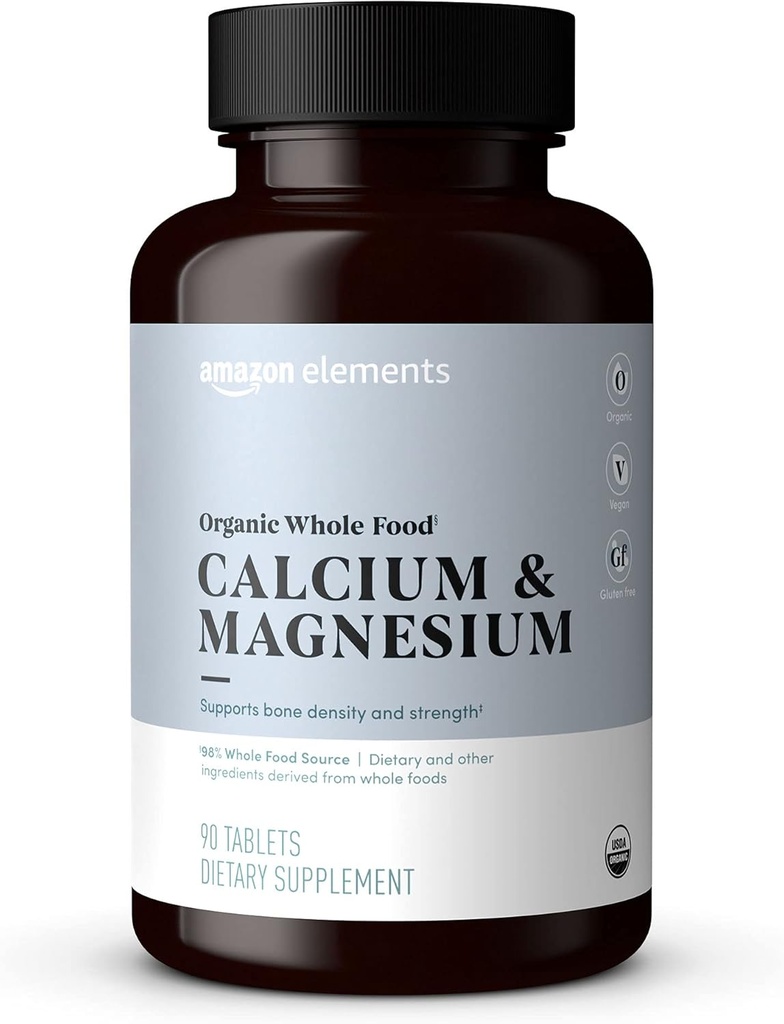 אלמנטים - אורגני Whole Food Calcium & Magnesium, טבעוני, Gluten Free, 90 טבליות
