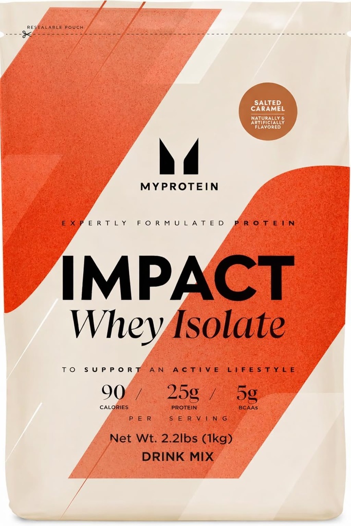 Myחלבון Impact Whey חלבון Isolate, 2.2 Lbs (40 משרתים) סולט קארמל, 21g חלבון ו 6g BCAA Per משרת, שומן ללא גלוטן עבור כוח שרירים ושיקום