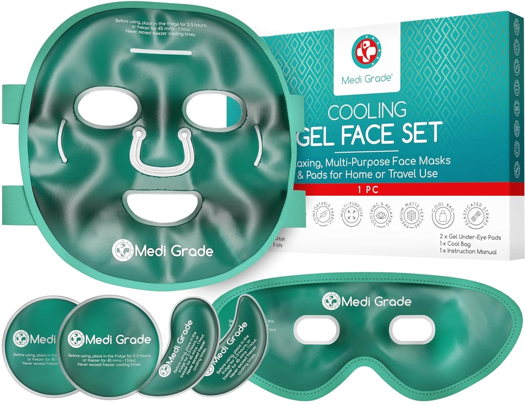 מדי יום Cooling Ice Face Mask ו- Cooling Eye Mask for Puffy Eyes & Migraine הקלה - Self Care Face Ice Pack עם ChillGel Face Ice Mask טכנולוגיה - Cooling Face Mask, עיניים פאות ו- Bag