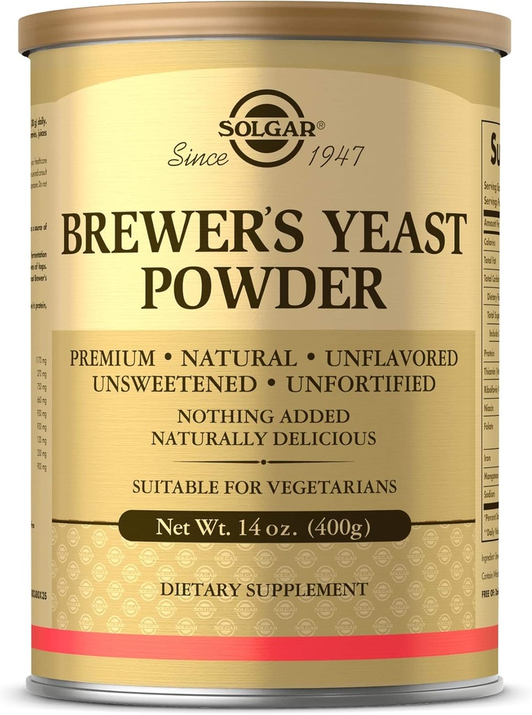 אבקת Yeast של Solgar Brewer, 14 oz - מקור עשיר של Amino Acids, B-Complex ויטמינים, מינרלים וחלבון - טבעי, לא משונן - חלב חינם, צמחוני - 13 משרתים (Packaging עשוי להשתנות)