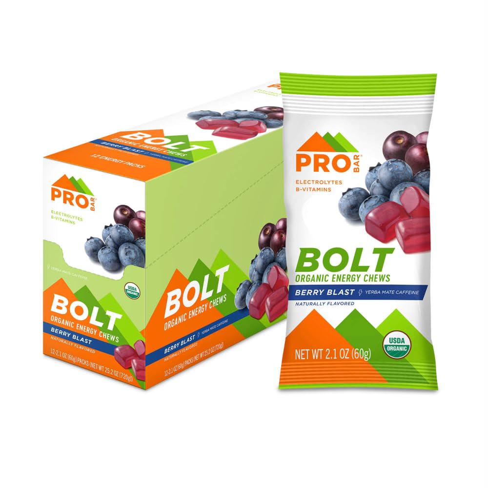 ProBAR - Bolt Organic Energy Chews, ברי Blast, non-GMO, Gluten-Free, USDA מוסמך אורגני, בריאות, אנרגיה טבעית, חניכיים דלק מהיר עם ויטמינים B & C (12 Count)