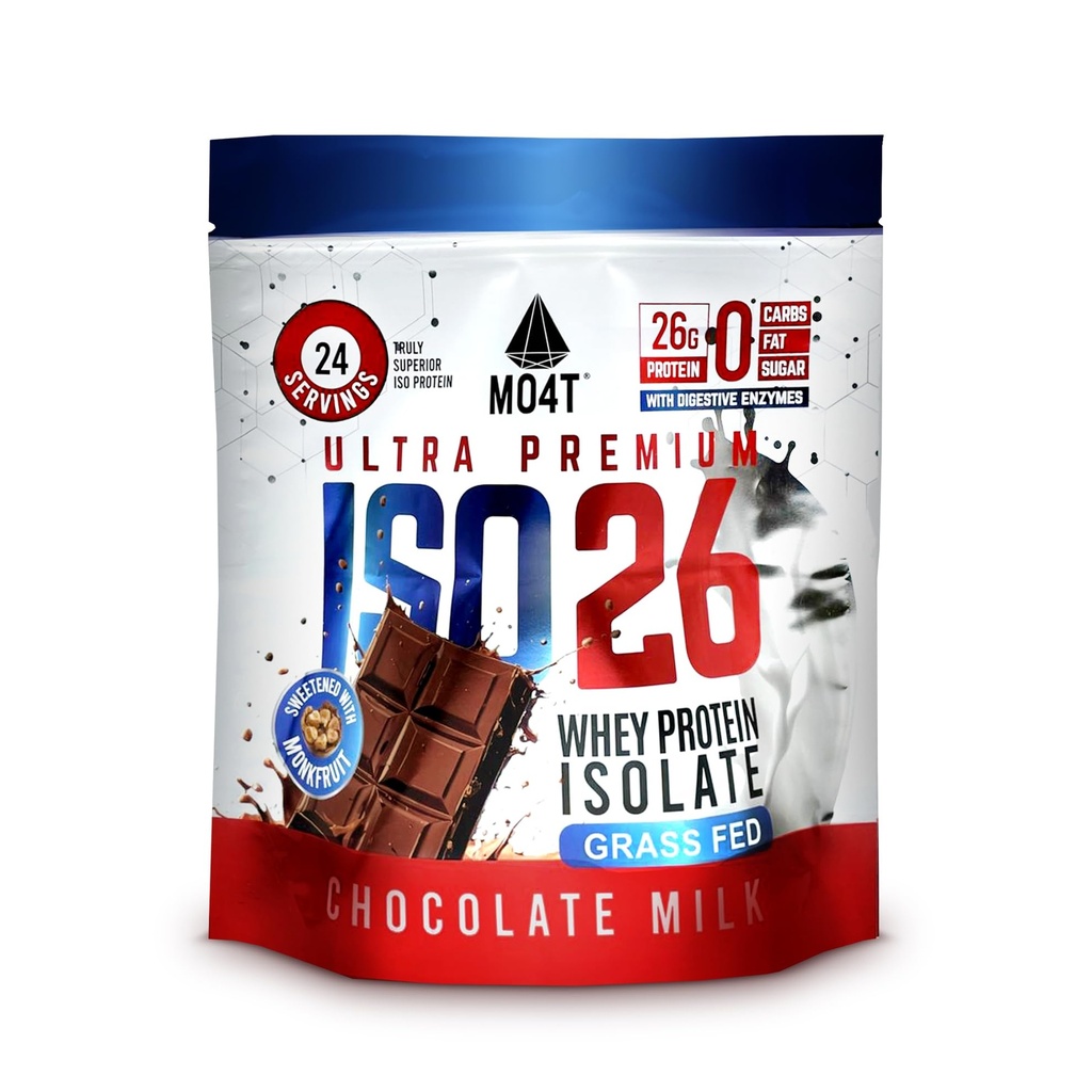 ISO26 Grass Fed Whey חלבון מבודד ללא ממתיקים מלאכותיים. באופן טבעי מתוק עם פירות מנק, 1.6 פאונד, 24 משרתים, חלב שוקולד.