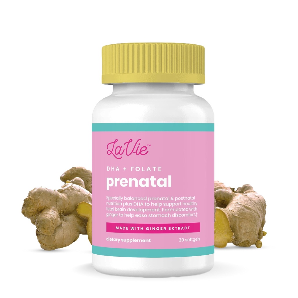 LaVie Prenatal ויטמינים עם ג'ינג'ר, DHA, Folic Acid, & Iron - הריון חייב להיות עבור המוח של התינוק והתפתחות הגוף - Non-GMO, Gluten-Free Prenatals לנשים (1 חודש אספקה)