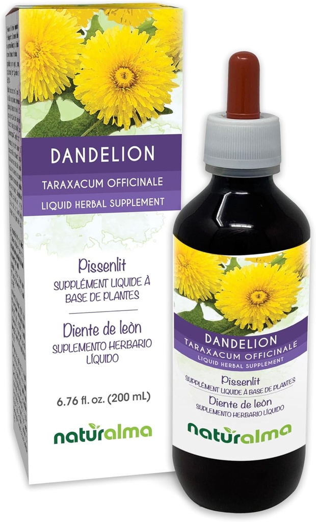 Naturalma Dandelion (Taraxacum officinale) Root and Herb Alcohol-Free Tincture - 6.76 fl oz נוזל לחלץ טיפות - תוסף צמחי - טבעוני