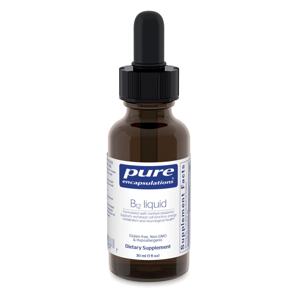 Pure Encapsulations B12 נוזל | 1000 mcg ויטמין B12 (Methylcobalamin) תוסף לתמיכה עצביים, בריאות החיסון, אנרגיה ותפקוד קוגניטיבי * 1 oz.
