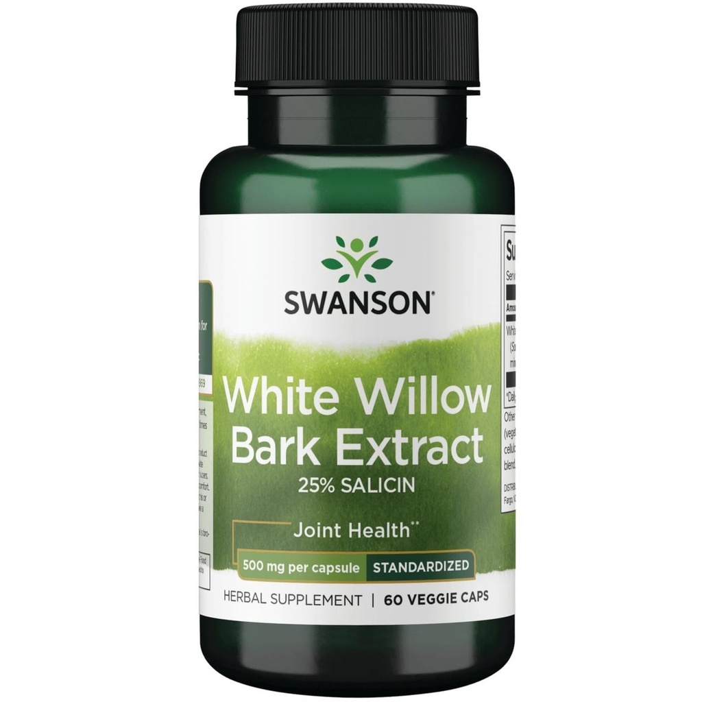 סוונסון כוח מקסימלי White Willow Bark Extract-Promotes Joint Support & Pain Relief-Standardized to 25% תוספת Salicin-Natural עם No Stomach Irritation (60 Veggie Caps, 500 מ"ג כל אחד)