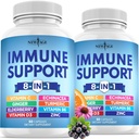 AGE 8 ב 1 Immune Support Booster תוסף עם Echinacea, ויטמין C ו- Zinc 50 מ"ג, ויטמין D 5000 IU, Turmeric Curcumin & ג'ינג'ר, B6, Elderberry הרוזן 120 (Pack של 2)