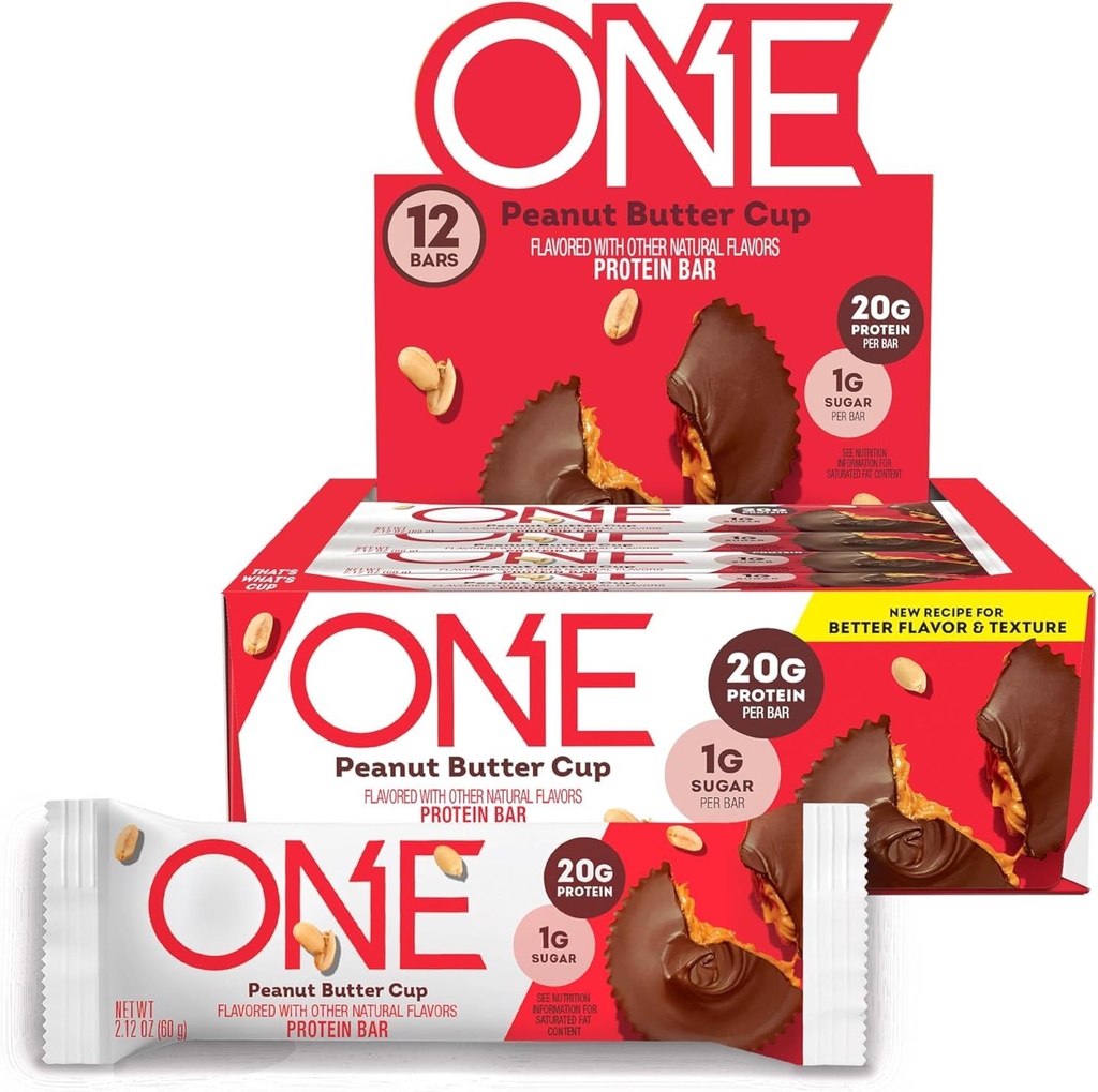 אחד חלבונים Bars, Peanut Butter Cup, Gluten חינם עם 20 גרם חלבון ו 1g סוכר, Pantry Staples, 2.12 oz (12 Count)