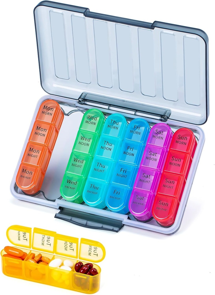 Betife XL גדול קיבולת 4 פעמים ביום מארגנת גלולות, 7 יום 4 פעמים שבוע כדור Box עם 28 השוואת תרופות, ויטמינים ותוספים