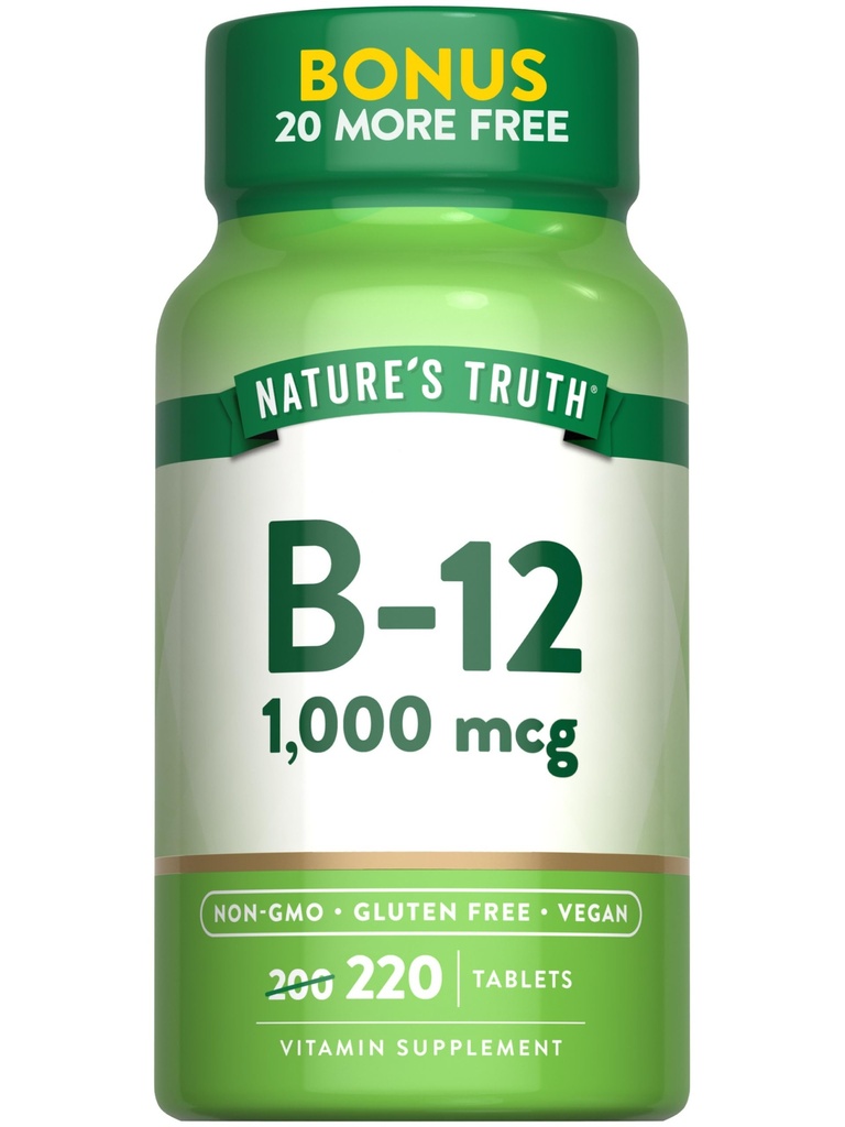 אמת ויטמין B12 טבליות | 1000 mcg | 220 Count | טבעוני, non-GMO & Gluten Free Supplement