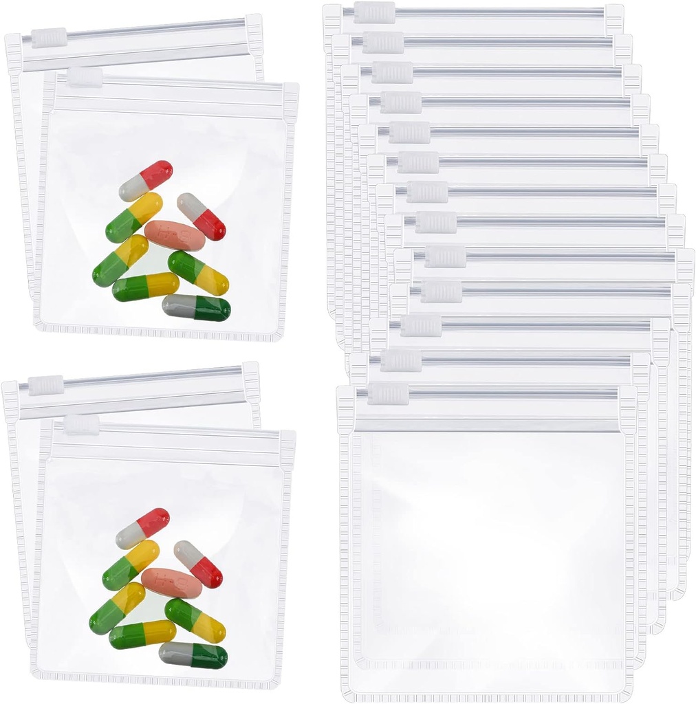 Zonon Pill Pouch Bags Zippered Reusable Pill Baggies Clear Eggs Self Sealing Travel Medicine Storage with Slide Lock for Cod Liver Oil, and Small items[עריכת קוד מקור | עריכה]