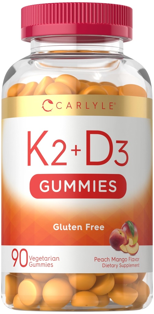 Carlyle ויטמין D3 K2 חניכיים | 90 | 5,000 IU של D3 + 100 mcg MK7 | Vegetarian, non-GMO, וגלוטן חינם תוסף ויטמין