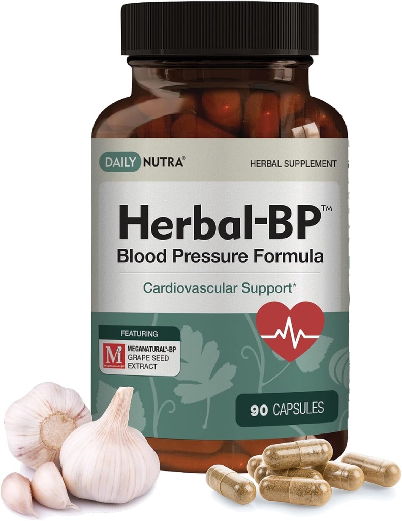 Herbal-BP Natural Blood Pressure תוסף - תמיכה ב- Circulatory Health | כולל Grape Seed Extract, Garlic, Holhorn, Olive & Ashwagandha לתמיכה לטווח ארוך (3-Pack)